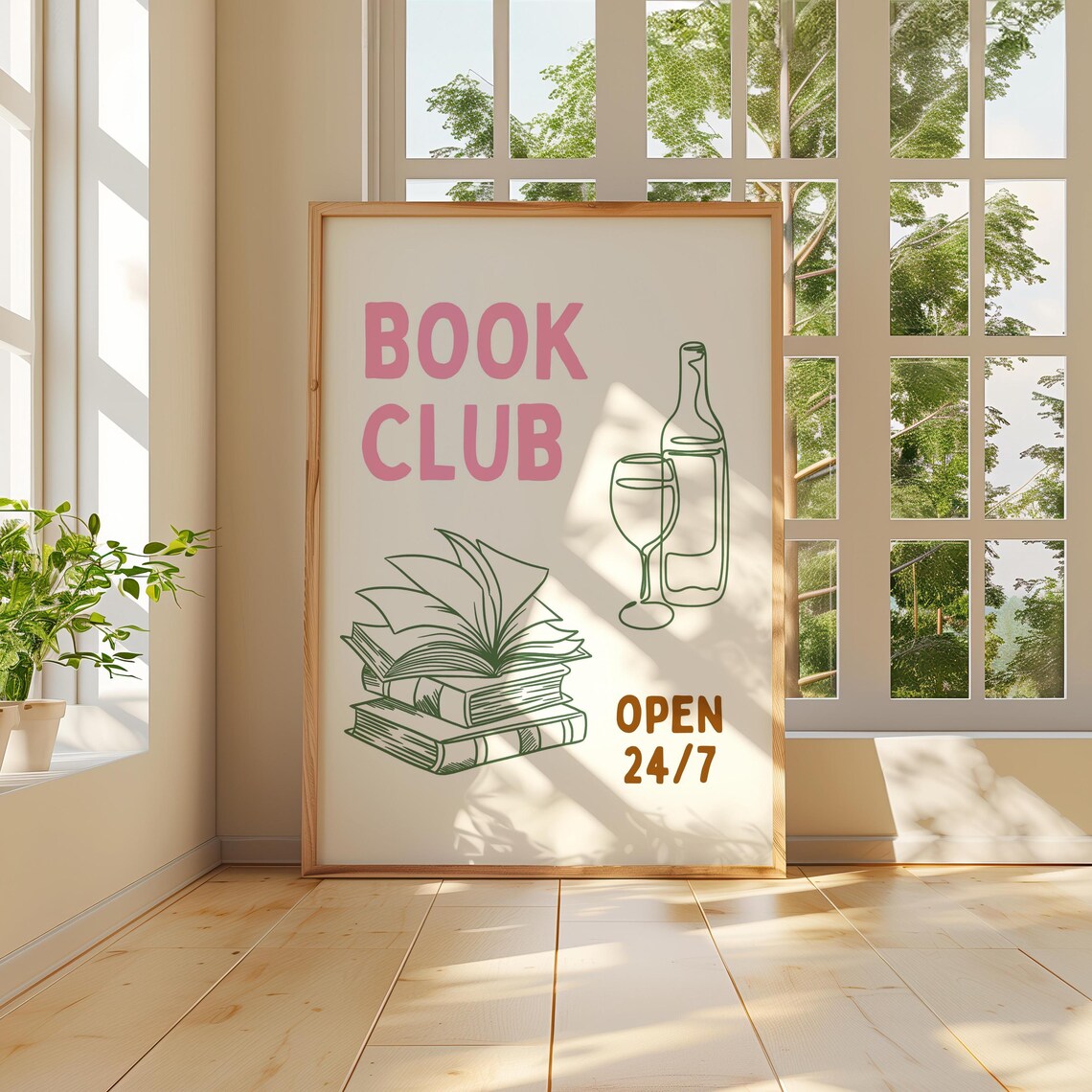 Sweet Pink Book Club Wine and Books Reading Open 24/7 Poster - Image 2