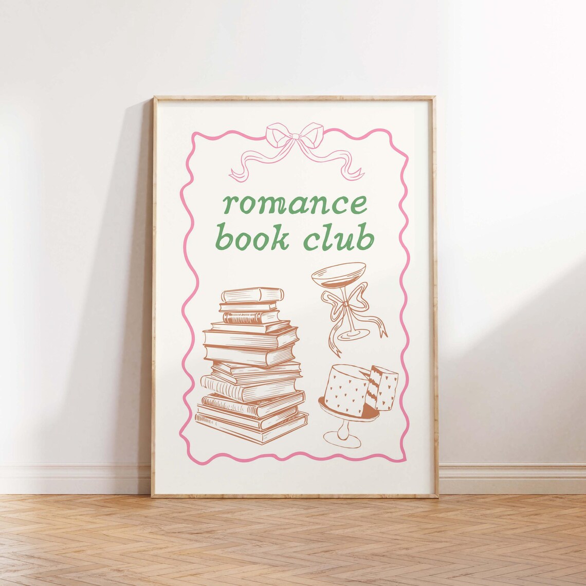Romance Book Club Green Script Pink Bow Border Coquette Poster - Image 5
