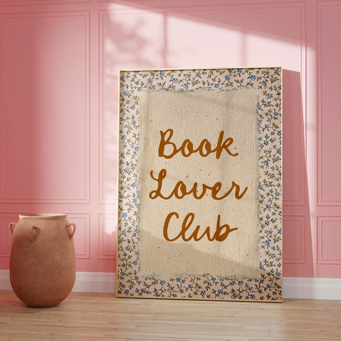 Hand-Lettered Book Lover Club Script Vintage Floral Mat Poster - Image 4