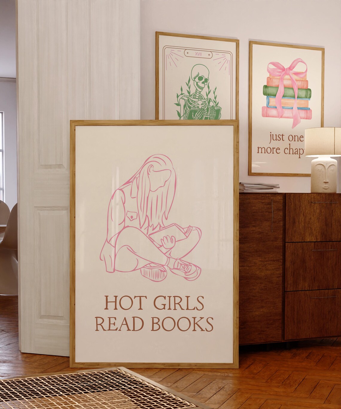 Hot Girls Read Books Pink Line Art Poster for Bookish Readers - Image 5