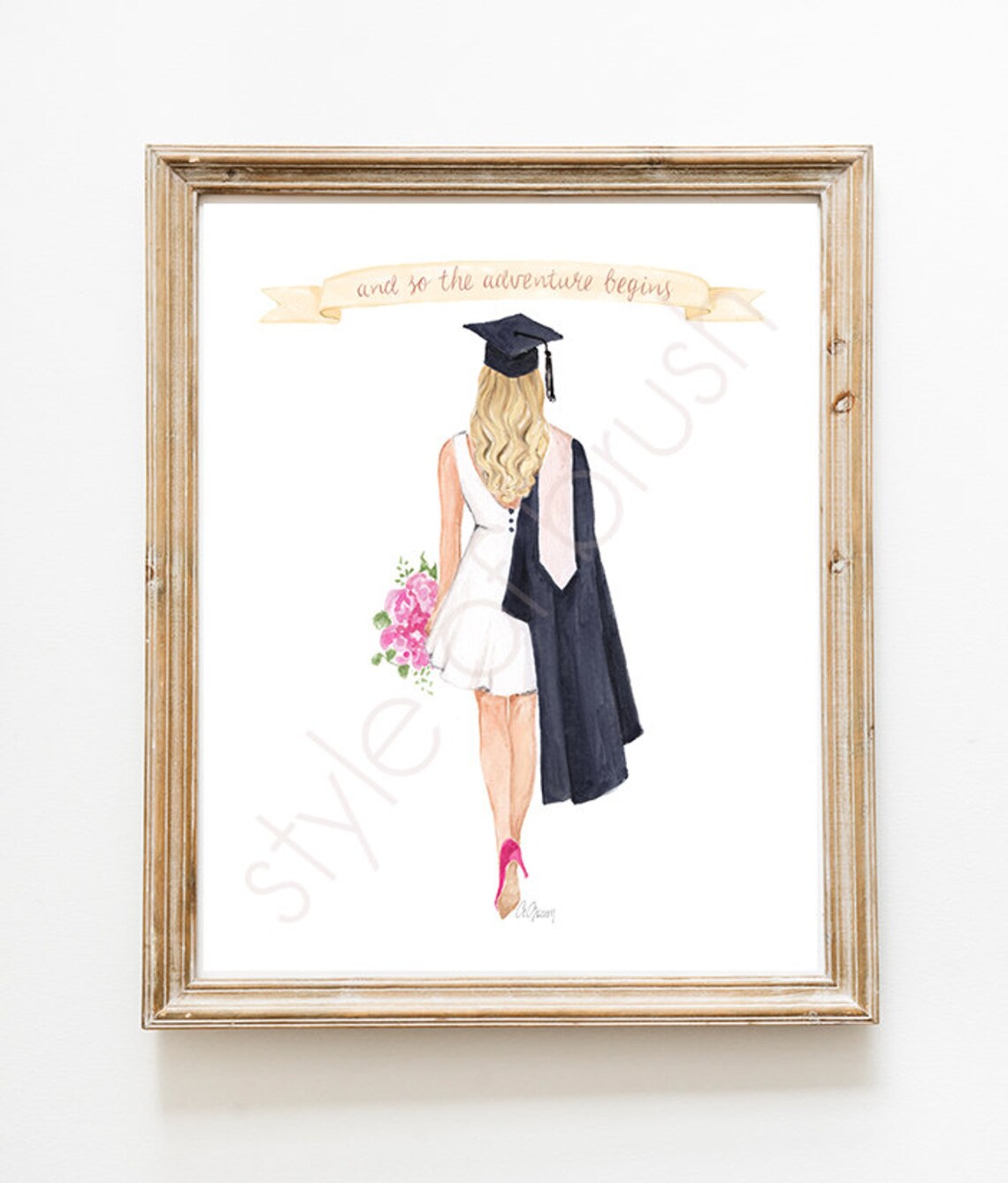 Framed Blonde Graduate with And So the Adventure Begins Banner Poster - Image 2