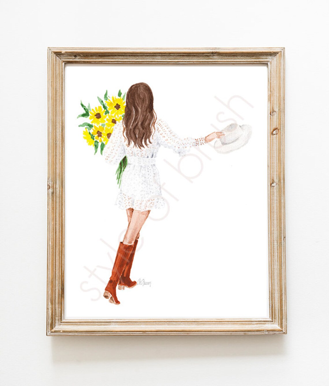 Fall White Lace Dress with Sunflower Bouquet Fashion Girl Poster - Image 2
