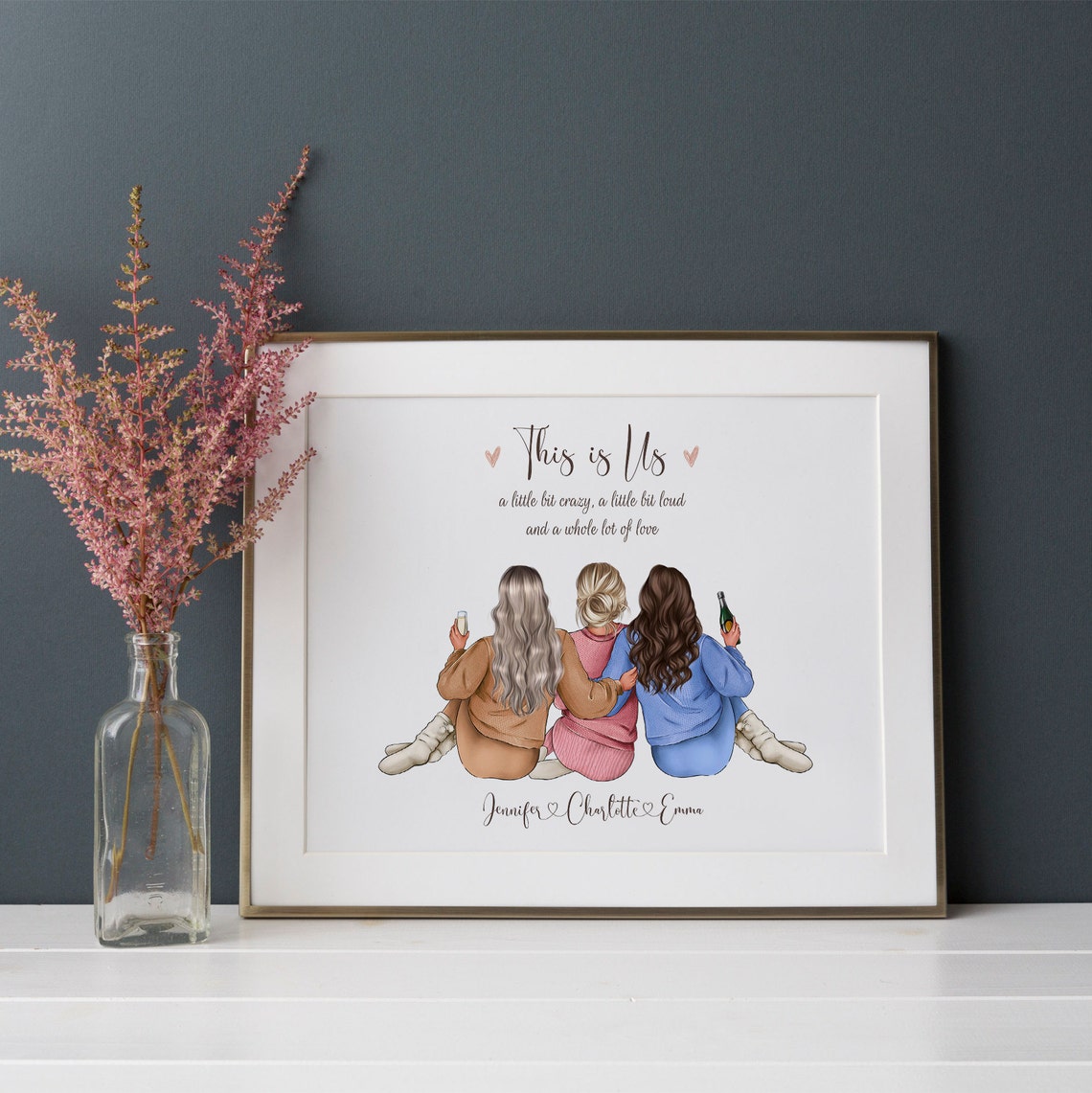 Best Friends Personalized Print Custom 3 Friend Prints Three Best Friends Gift Picture Group Of Three Best Friends Gift - Image 2
