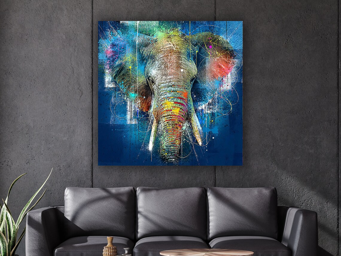 Elephant Modern Decor, Blue Tones Poster - Image 3