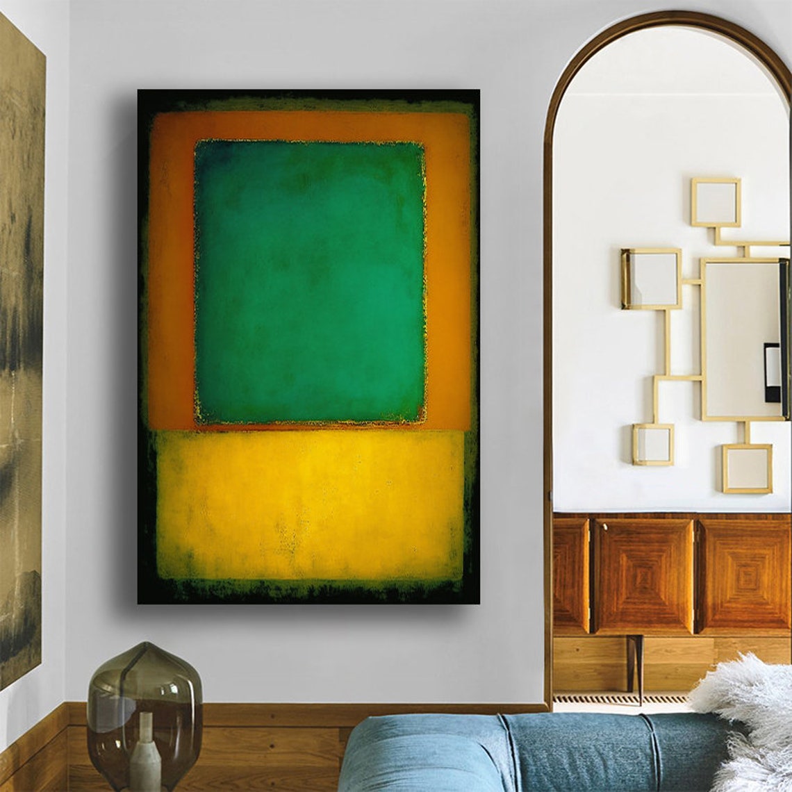 Teal Green Gold Abstract Color Field Rothko Style Wall Poster - Image 2