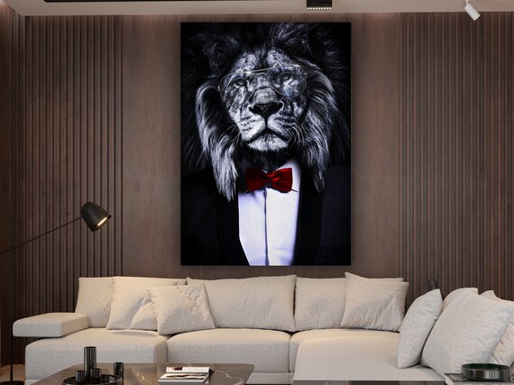 Lion In Suit Red Bow Tie Glasses Funny Animal Portrait Poster
