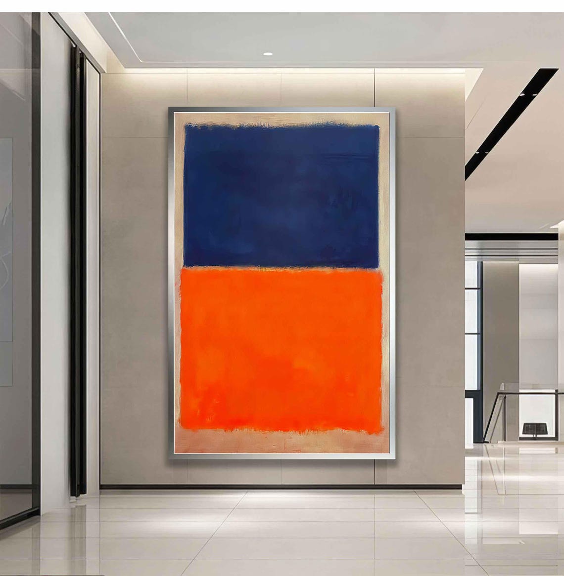 Deep Blue And Bright Orange Rothko Style Color Field Abstract Poster - Image 3