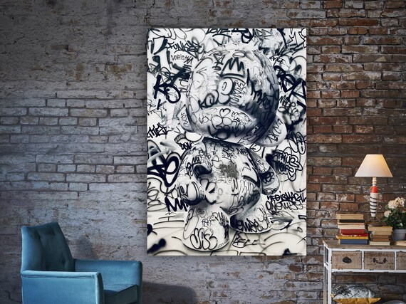 Graffiti Teddy Bear Black White Street Art Urban Illustration Wall Art Poster