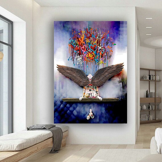 Graffiti Angel Wings Woman Street Art Poster Colorful Urban Wall Decor