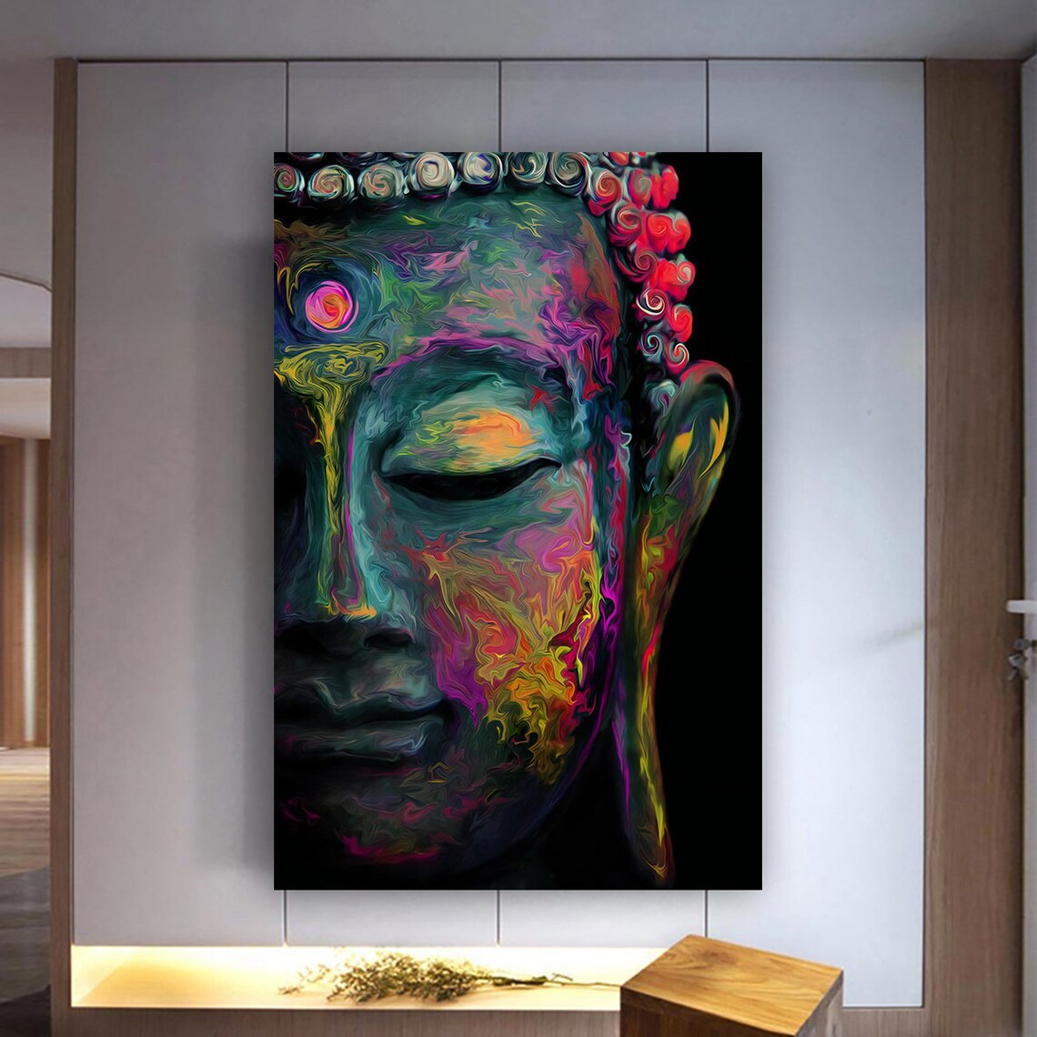 Rainbow Buddha Face Abstract Colorful Spiritual Wall Art Poster - Image 3