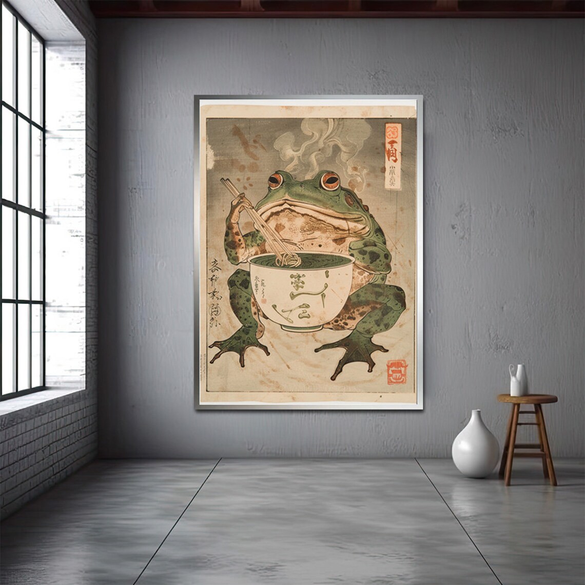 Matsumoto Hoji Japanese Frog Eating Noodles Ukiyo E Art Poster - Image 3