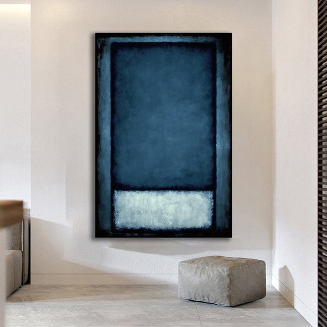 Navy Blue White Color Field Abstract Rothko Style Wall Poster - Image 3