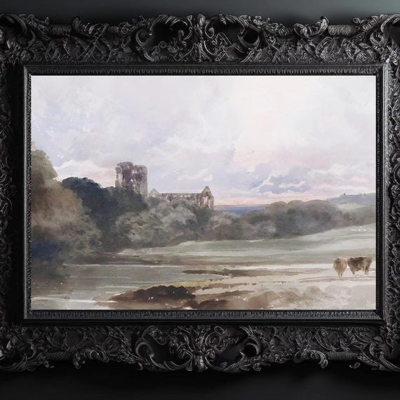 Pastoral Castle Ruins Print Vintage Countryside Wall Art