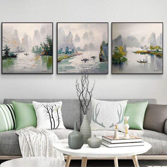 Abstract Tree Acrylic Painting On Personalized Gifts Large Wall Art Original Wall Art Lake Art Custom Painting Framed Green Art