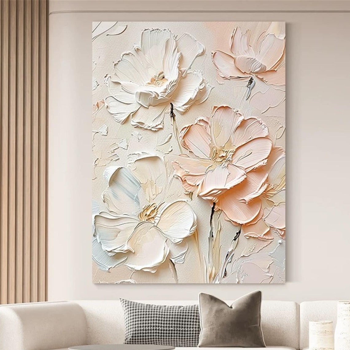 Oversized White Peach Blossom 3D Textured Floral Painting Poster - Image 4