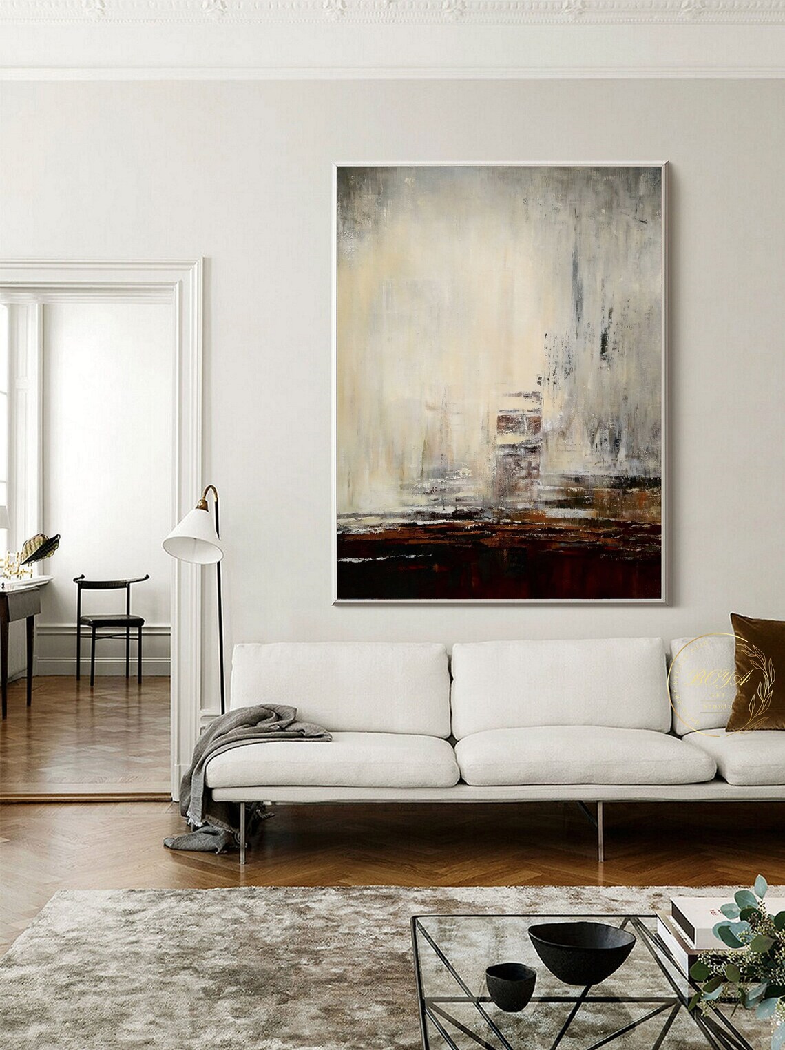 Beige and Brown Abstract Landscape Art Print - Image 4
