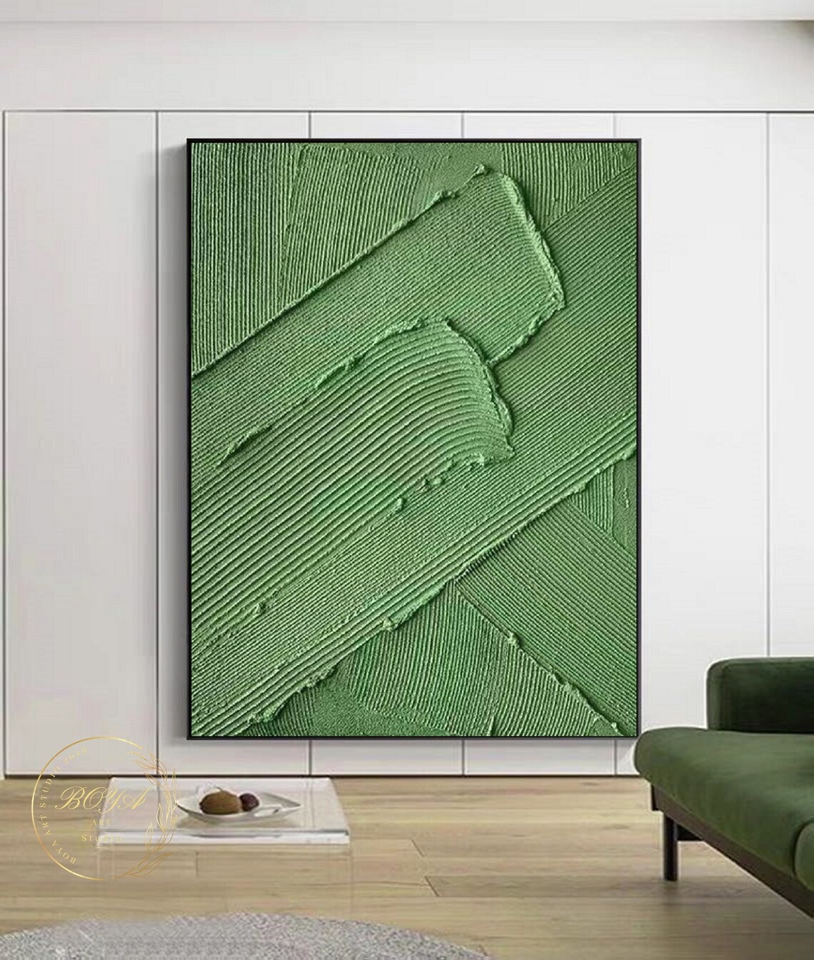 Green Minimalist Abstract Oil Painting Wall Art Print - Image 3