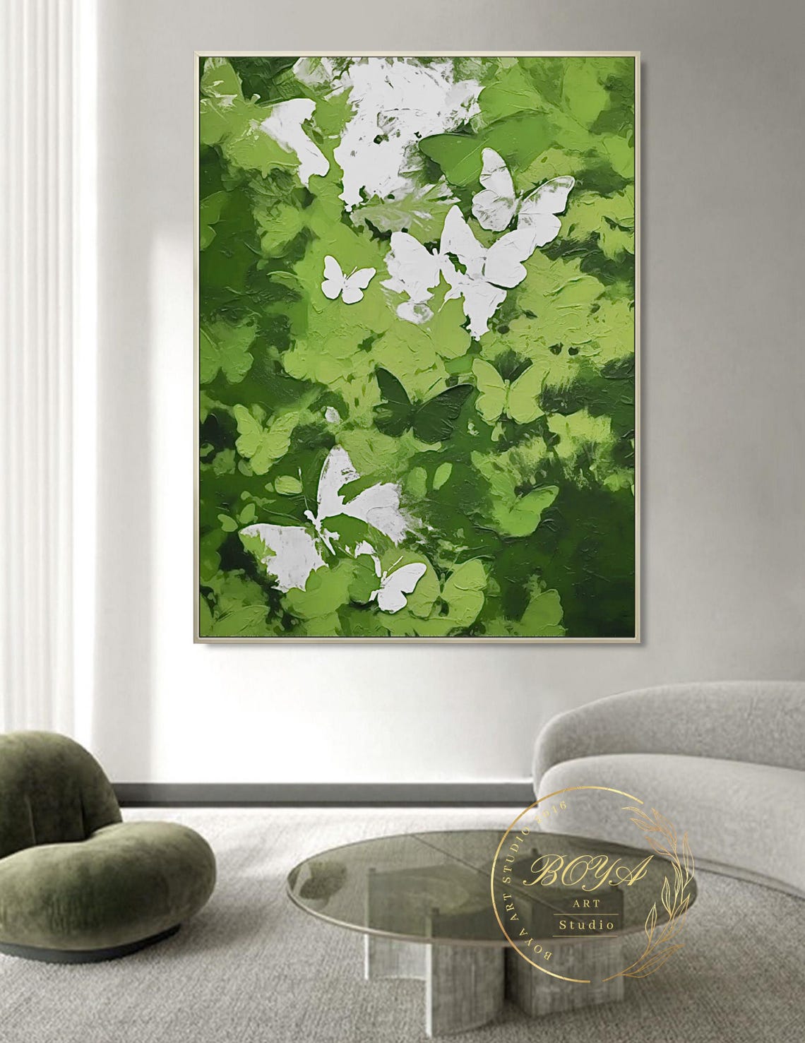 Green Abstract Painting Large Green Wall Art Butterfly Abstract Art Green Textured Art Butterfly Wall Painting Green Textured Oil Painting - Image 5