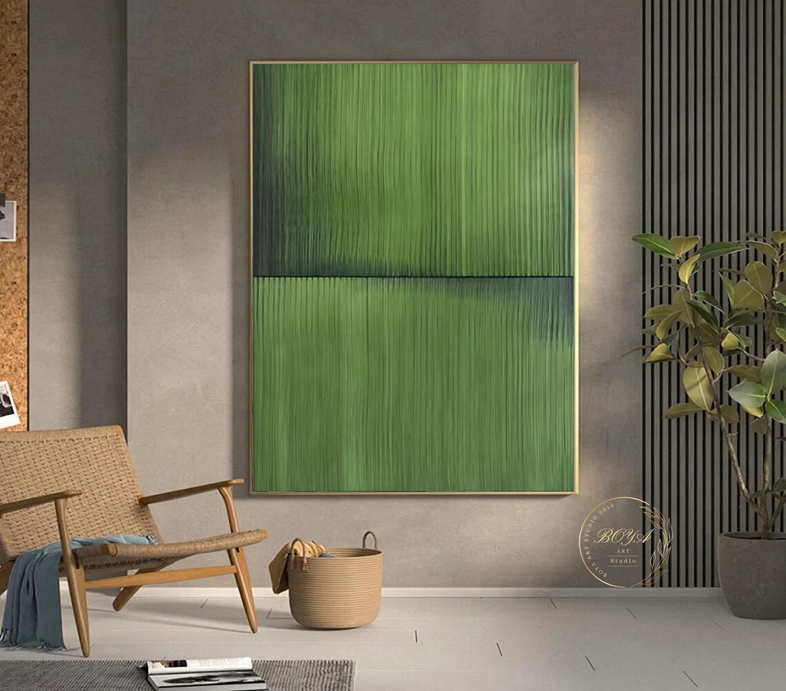 Large Green Textured Abstract Art Print, Minimalist - Image 4