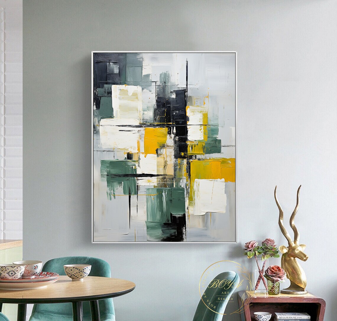 Large Green 3d Textured Art Original Green Abstract Painting Black White Textured Art Minimalism Green Wall Painting Modern Abstract Art - Image 4
