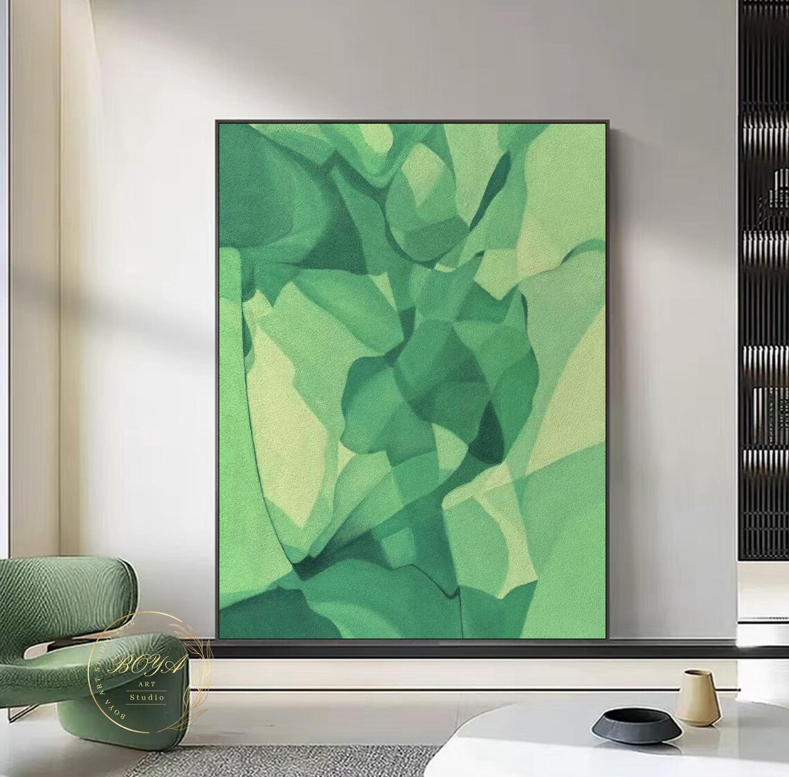 Emerald Green Geometric Faceted Leaves Modern Abstract Decor Poster