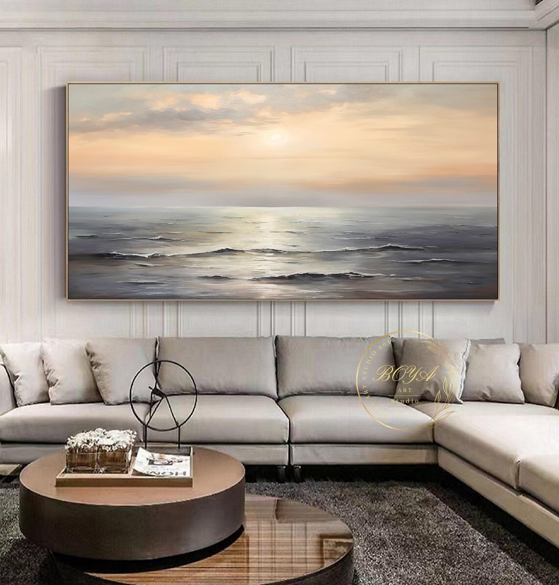 Soft Beige Sunset Seascape Over Calm Ocean Waves Decor Poster - Image 5