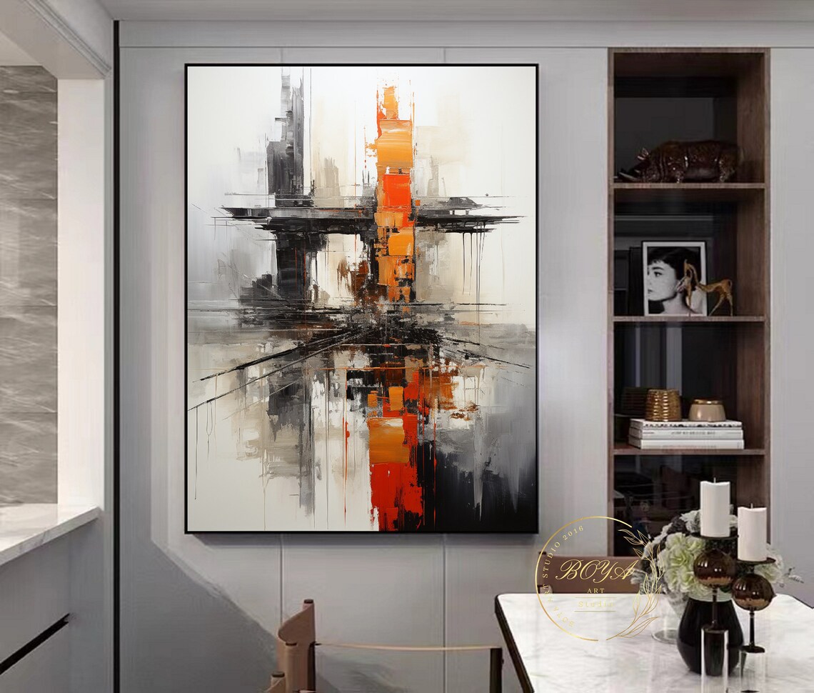 Black White Abstract Oil Painting, Modern Art Print - Image 3