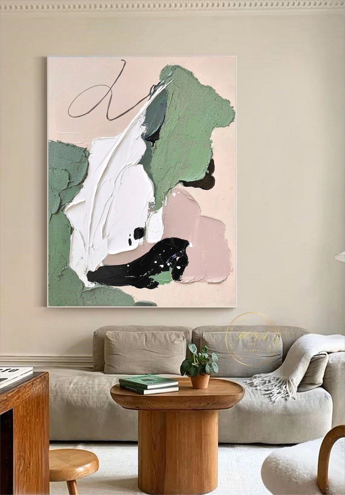 Sage Green White Minimal Abstract with Calligraphy Line Art Poster - Image 5