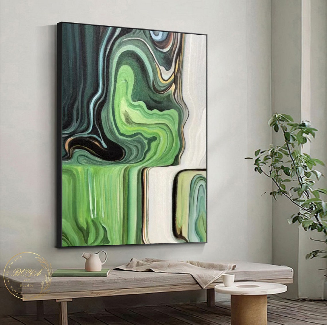 Deep Green Marble Waves Swirling Elegant Abstract Painting Poster - Image 5