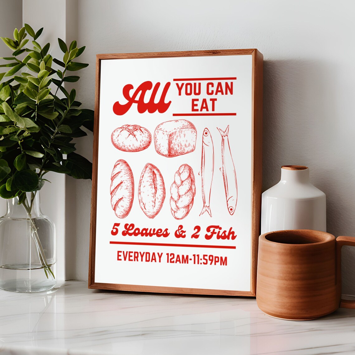 Jesus Feeds 5000 Retro Aesthetic Christian Art Print - Image 3