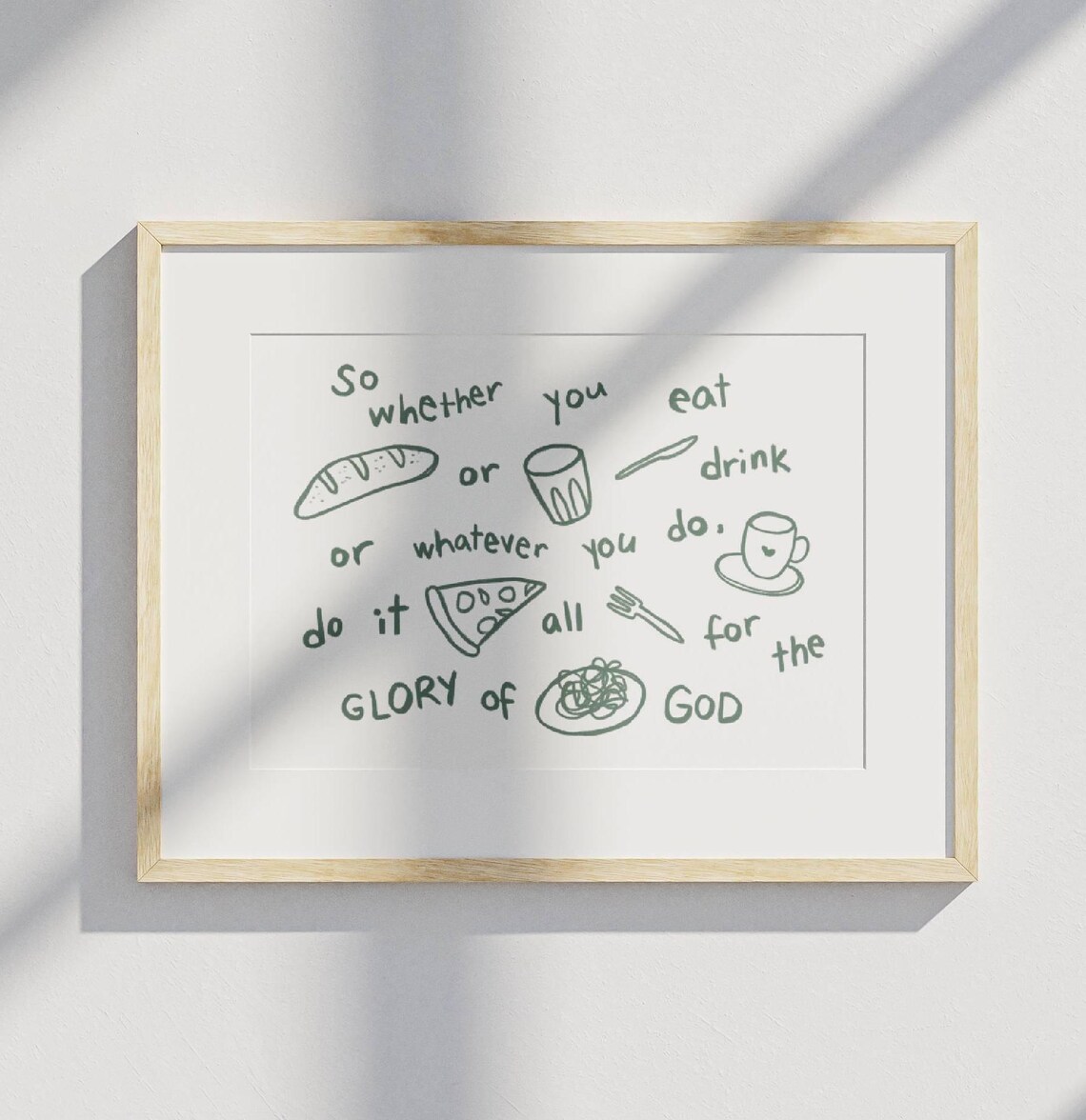 Do It All For The Glory Of God Food Doodle Christian Kitchen Poster