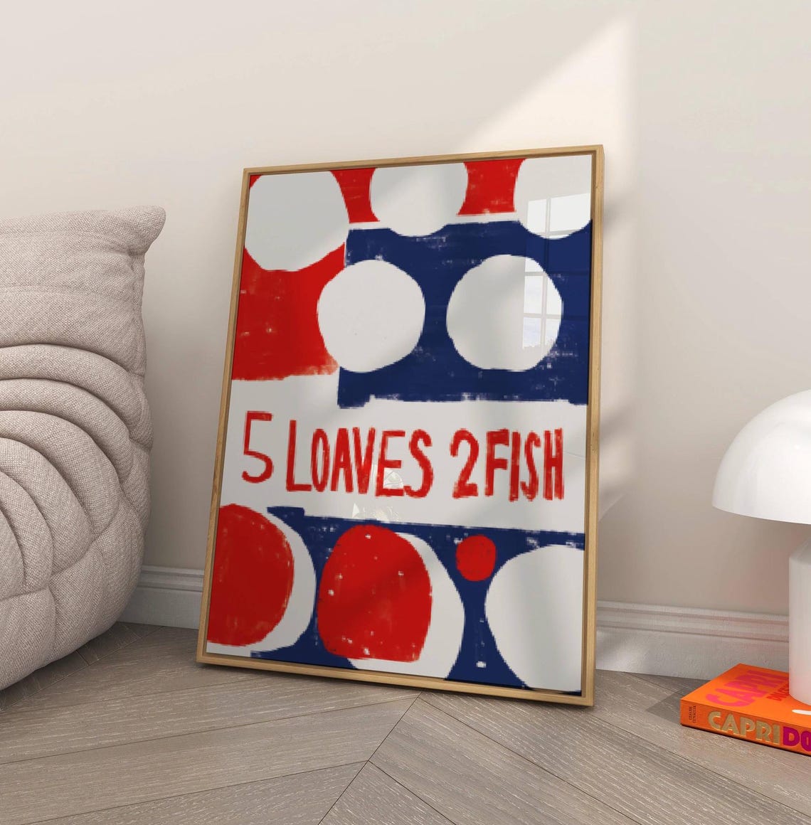 5 Loaves 2 Fish Red Blue White Maximalist Bible Story Poster - Image 3