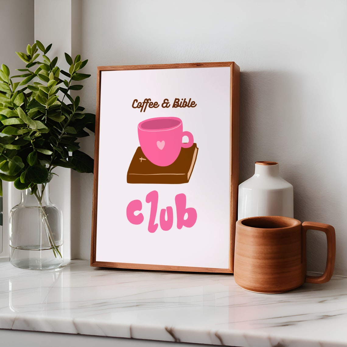 Coffee And Bible Club Pink Mug Retro Coquette Christian Poster - Image 3