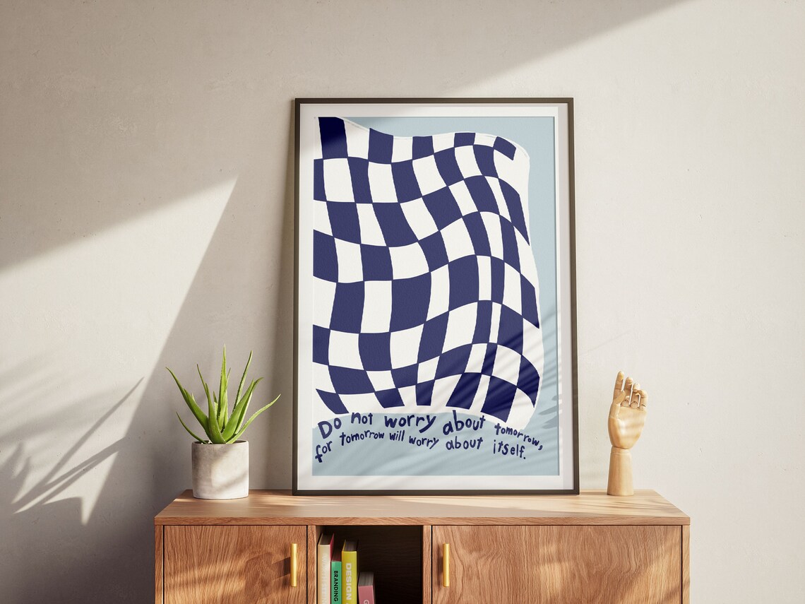 Retro Checkered Matthew 6:34 Scripture Art Print - Image 2