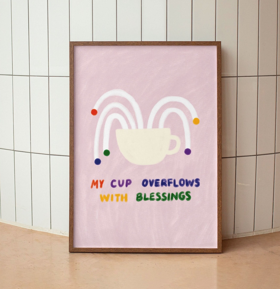 My Cup Overflows With Blessings Psalm 235 Aesthetic Christian Wall Art Modern Bible Verse Art Pastel Biblical Scripture Art Retro Christian