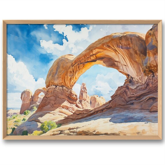 Arches National Park Utah Red Desert Sandstone Arch Watercolor Poster