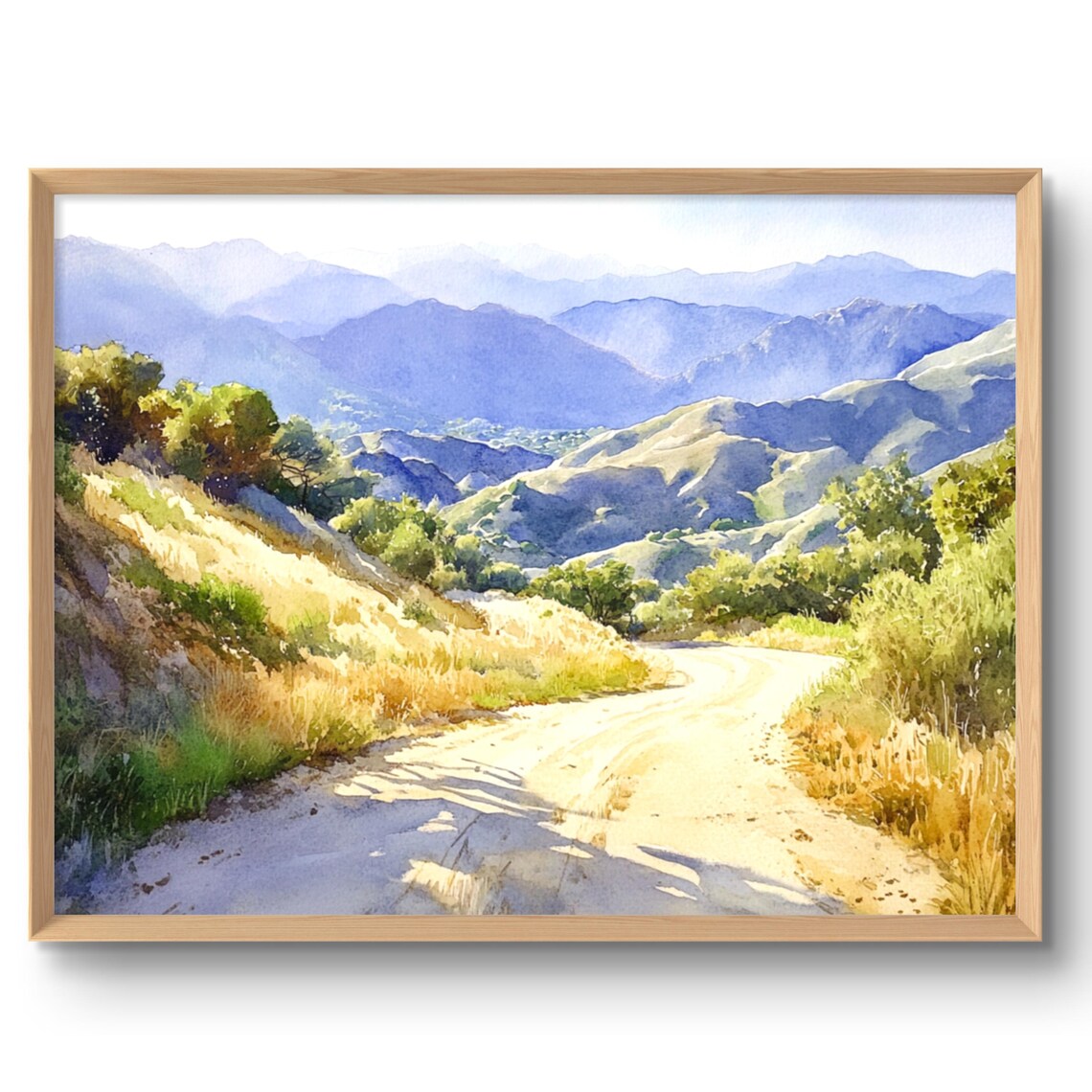 Golden Hills Watercolor Landscape Travel Poster