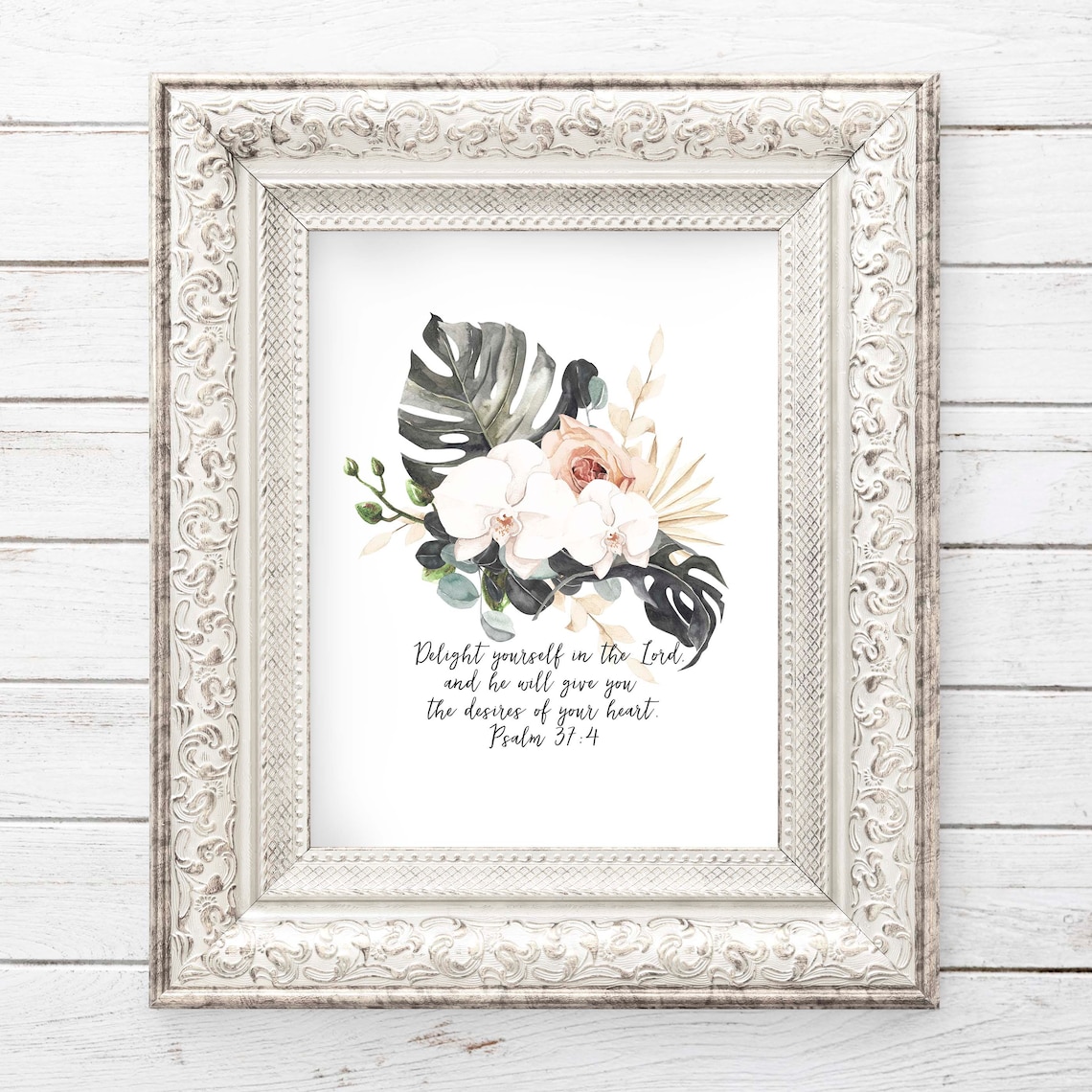 Delight Yourself In The Lord Psalm 37 4 Botanical Watercolor Scripture Poster - Image 2