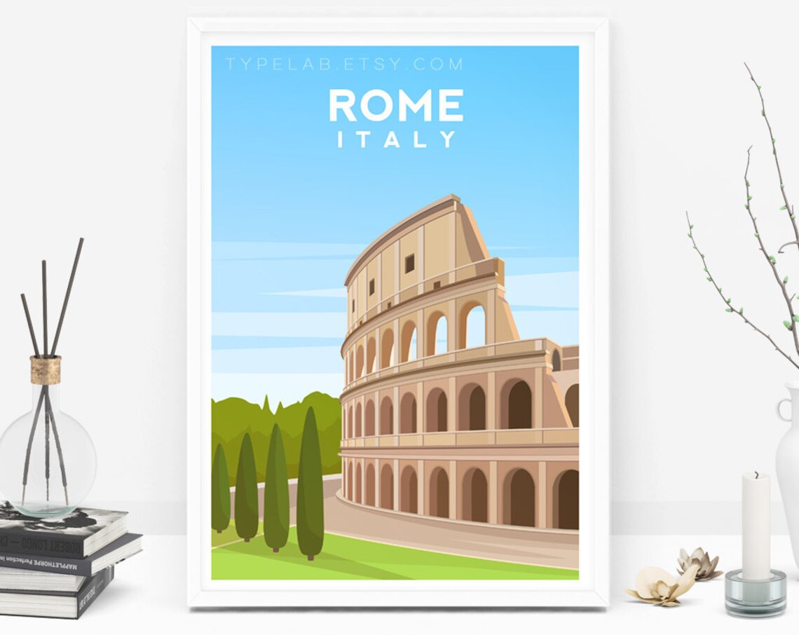Rome Italy Art Print, Colosseum Travel Poster