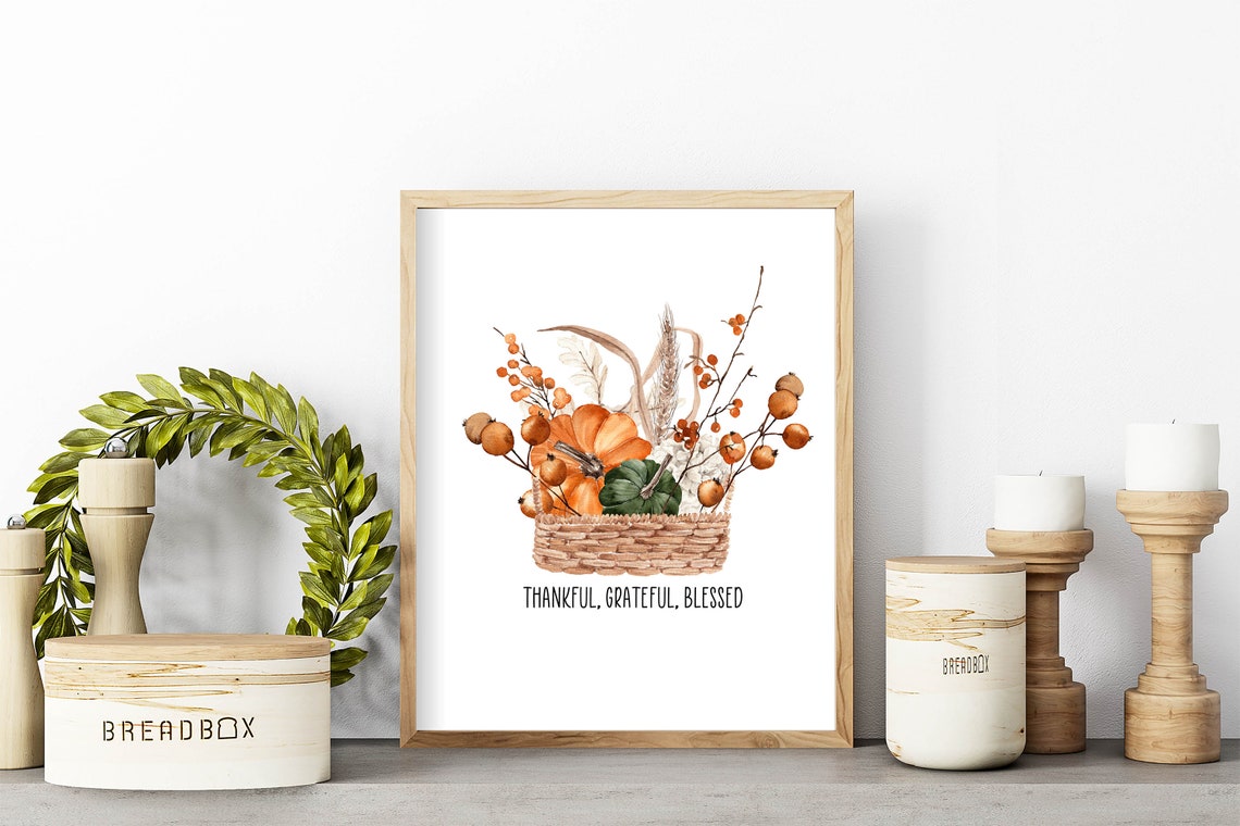 Thankful Grateful Blessed Pumpkin Basket Thanksgiving Art Print - Image 2