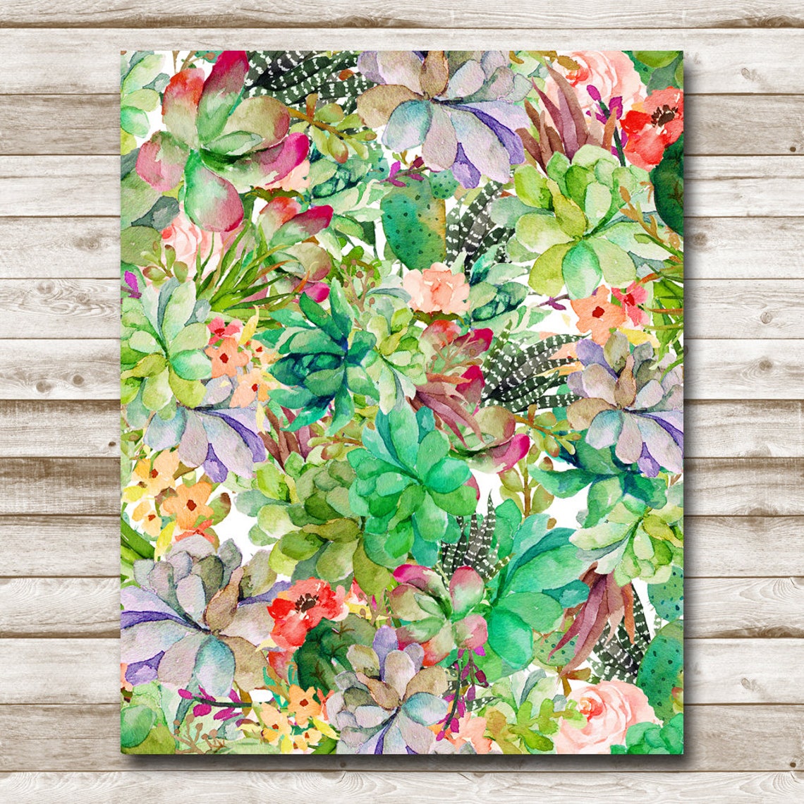 Lush Succulent Garden Watercolor Botanical Pattern Art Poster - Image 4