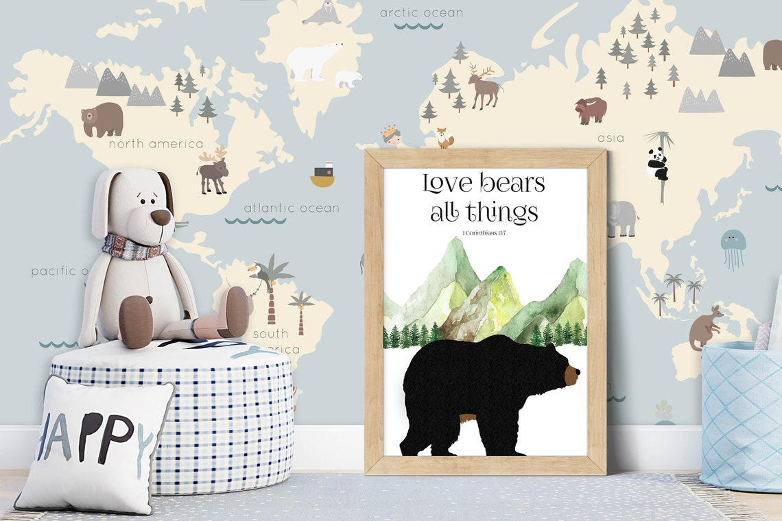 Love Bears All Things 1 Corinthians 13:7 Black Bear Mountain Poster - Image 7