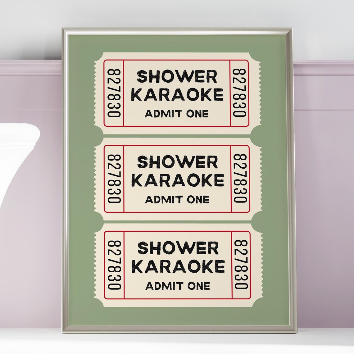 Shower Karaoke Admit One Sage Green Vintage Ticket Stub Poster