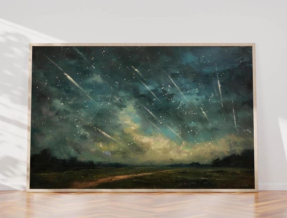 Shooting Stars Art Vintage Stars Poster Celestial Wall Decor Mystic Stars Print Starry Night Portrait Vibrant Stargazing Home Painting