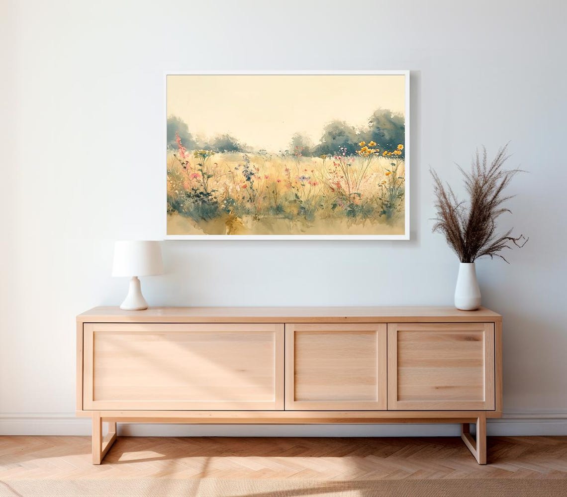 Soft Watercolor Wildflower Meadow In Golden Morning Light Poster - Image 2