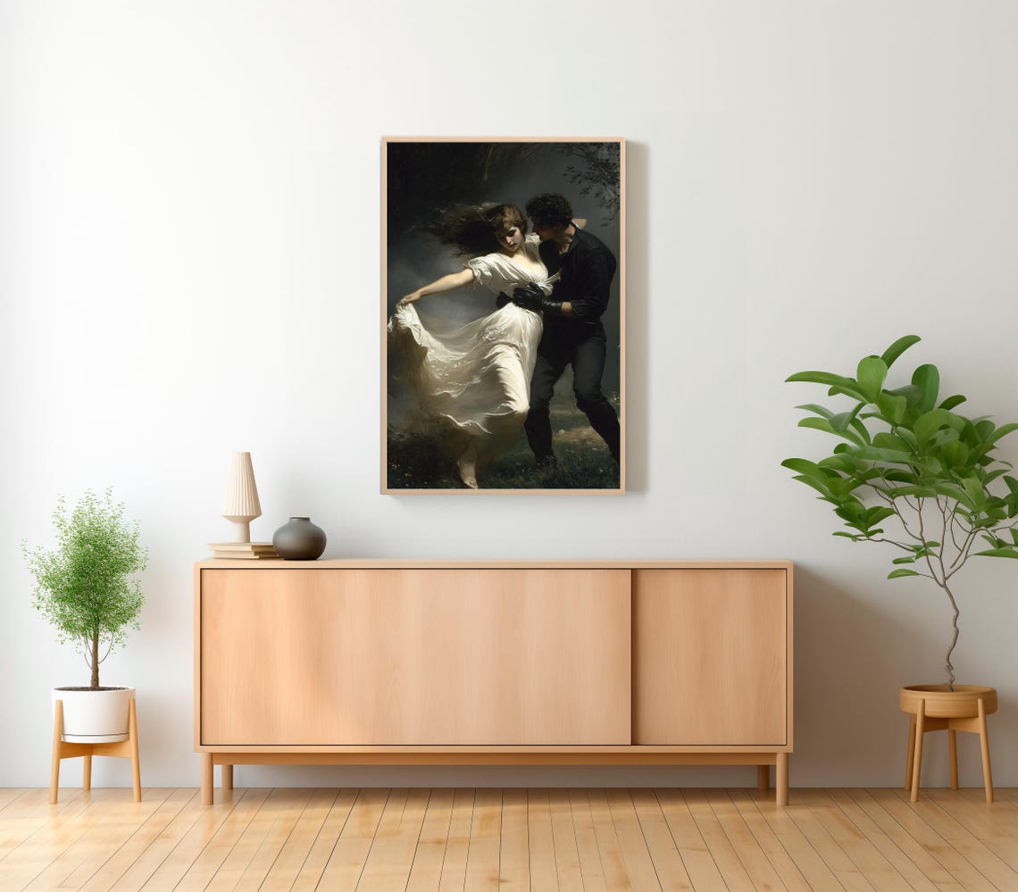 Dark Romantic Couple Dancing in a Midnight Forest Painting Poster - Image 2
