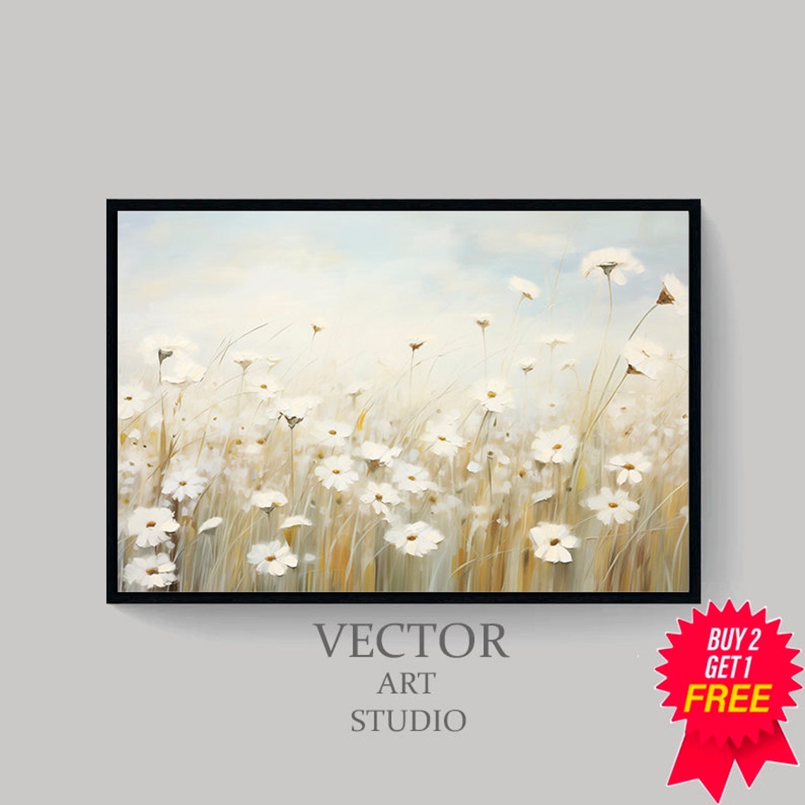 White Daisies in a Sunlit Meadow Soft Botanical Wildflower Poster - Image 4