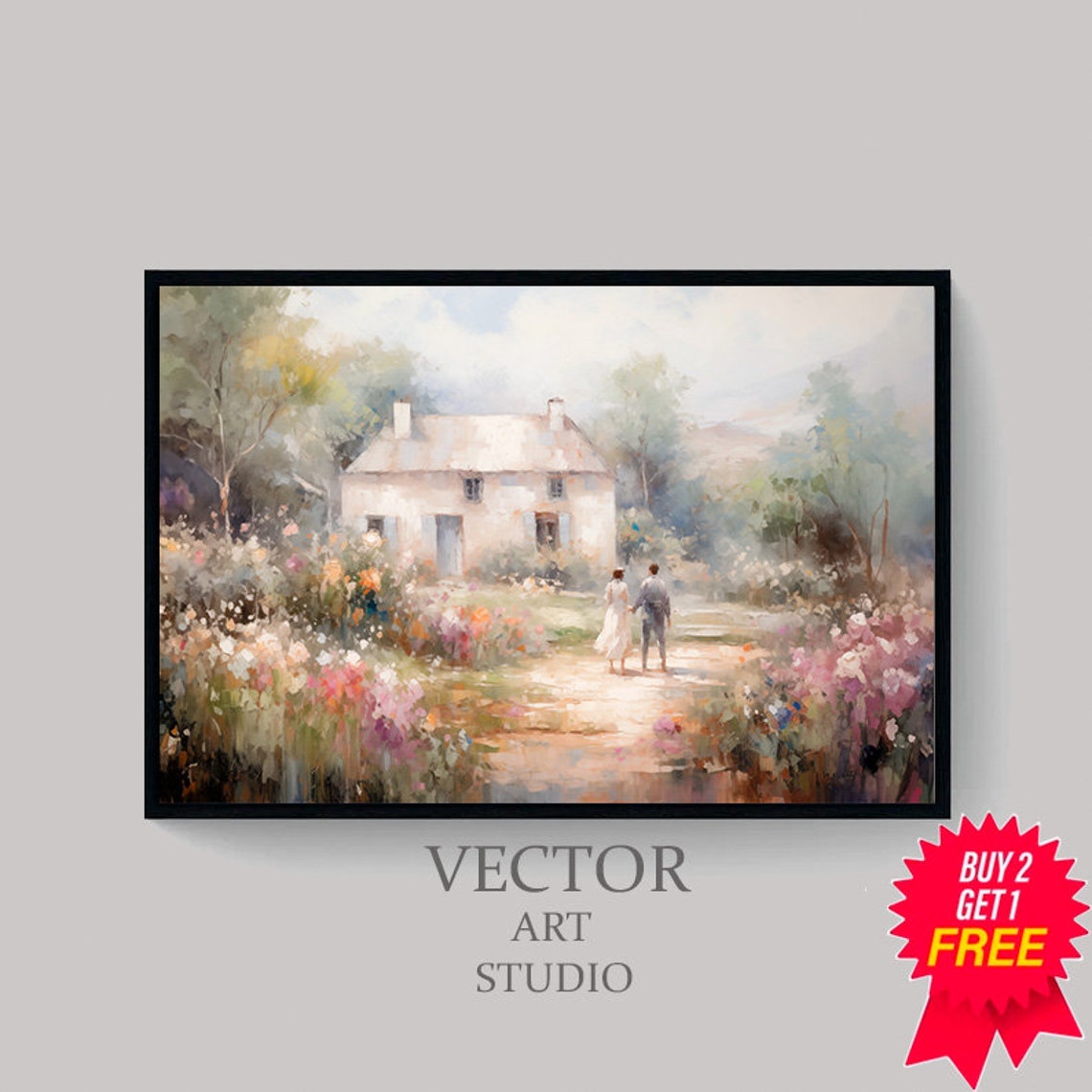 Cottage Garden Romance: Couple Walking to a Country Cottage Poster - Image 4