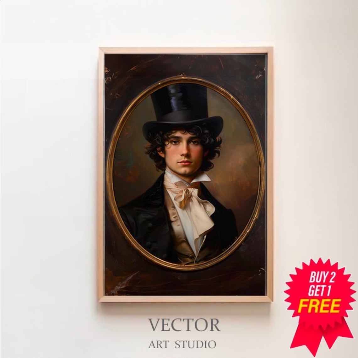 Vintage Oval Portrait of a Gentleman in a Tall Top Hat Poster