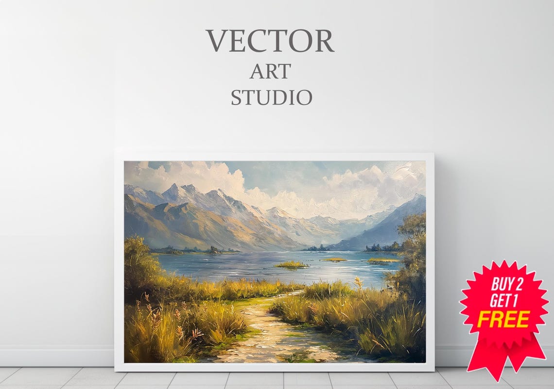 Golden Grass Path by a Mountain Lake in Warm Autumn Light Poster - Image 3